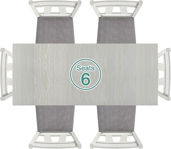 Wood Dining Table Set for 6, Modern Breakfast Dinette Kitchen Table with Chairs for Dining Room, Kitchen, Grey