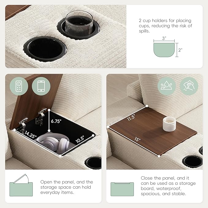 Merax 140'' Oversized Modular Sectional Sofa with Storage Ottoman and Console, Removable Storage Pockets, Cup Holder, Wide Seat, USB Charger, 6 Seat U Shaped Chenille Couch Set for Living Room, Beige