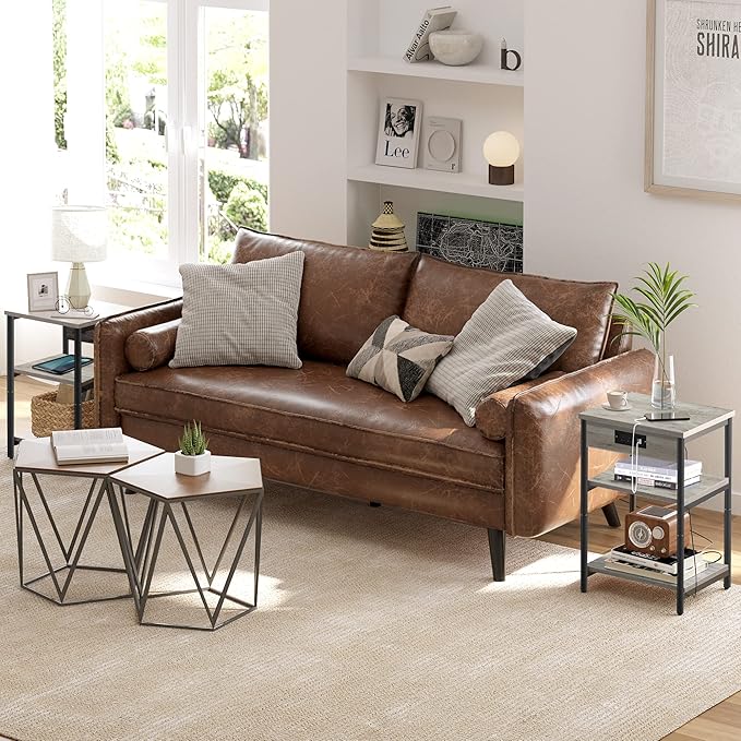 TUTOTAK End Table with Charging Station, Nightstand, 3-Tier Couch Side Table with USB Ports and Outlets, Bedside Table for Small Space, Living Room TB01BG026