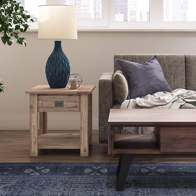 SIMPLIHOME Monroe SOLID ACACIA WOOD 22 inch Wide Square Rustic End Table in Rustic Natural Aged Brown for the Living Room and Bedroom