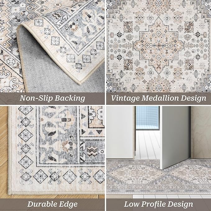zesthome Washable Runner Rug 2.5x12 - Stain Resistant Entryway Rug,Ultra-Thin Kitchen Rugs, Anti Slip Backing Runner Rugs for Entrance Laundry Room Indoor Hallway (Beige,2.5'x12')