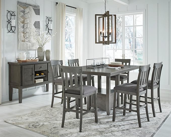 Signature Design by Ashley Hallanden Modern Farmhouse 25.75" Counter Height Upholstered Barstool, Set of 2, Dark Gray