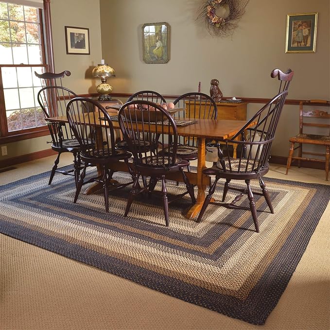 Homespice Kilimanjaro Premium Jute Braided Area Rug, 6' x 9' Rectangular Black and Brown, Reversible, Natural Jute Yarn Rustic, Country, Primitive, Farmhouse Style - 30 Day Risk Free Purchase