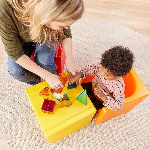 ECR4Kids Tri-Me Table and Cube Chair Set, Multipurpose Furniture, Orange, 3-Piece