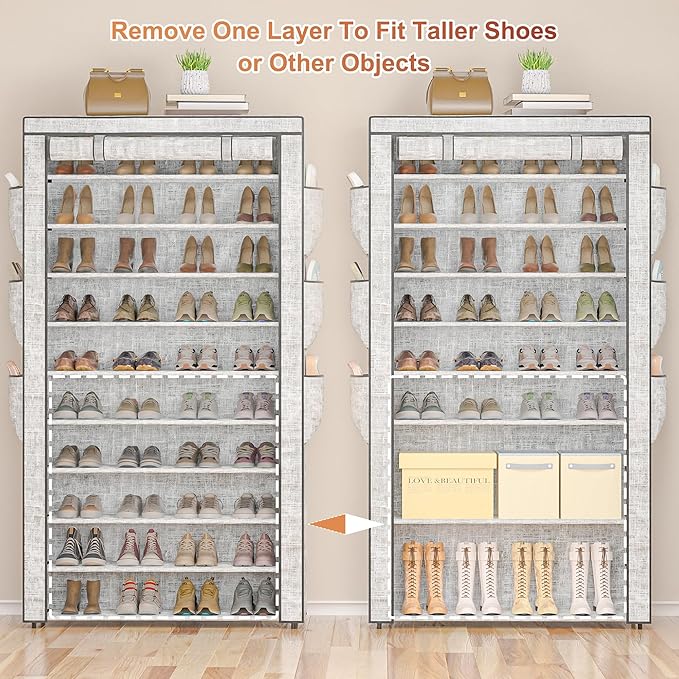 Shoe Rack 10Tier Large Capacity 50-56Pairs Beautiful Tall Shoe Shelf Free Standing Storage Cabinet Entryway Closet