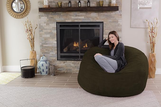 Chill Sack Bean Bag Chair - 5' Giant Memory Foam Lounge Chair with Soft Microfiber Cover – Cozy Furniture for Living Room, Dorm, & Kids' Rooms – Comfortable 5 Ft, Microsuede Lounge Sofa, Olive
