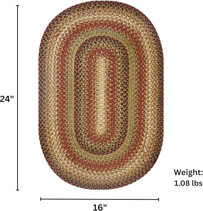 Gingerbread Brown Jute Braided Oval Rugs, 16x24 - Warm Country Decor, Perfect for Laundry Rooms, Bathrooms and Entryways - Durable and Easy to Clean