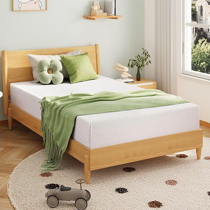 8 Inch Twin Mattress, Memory Foam Mattress with Cooling Green Tea Gel, Relieve Pressure with Medium Firm Support, CertiPUR-US Certified, 75''L x 38''W, White
