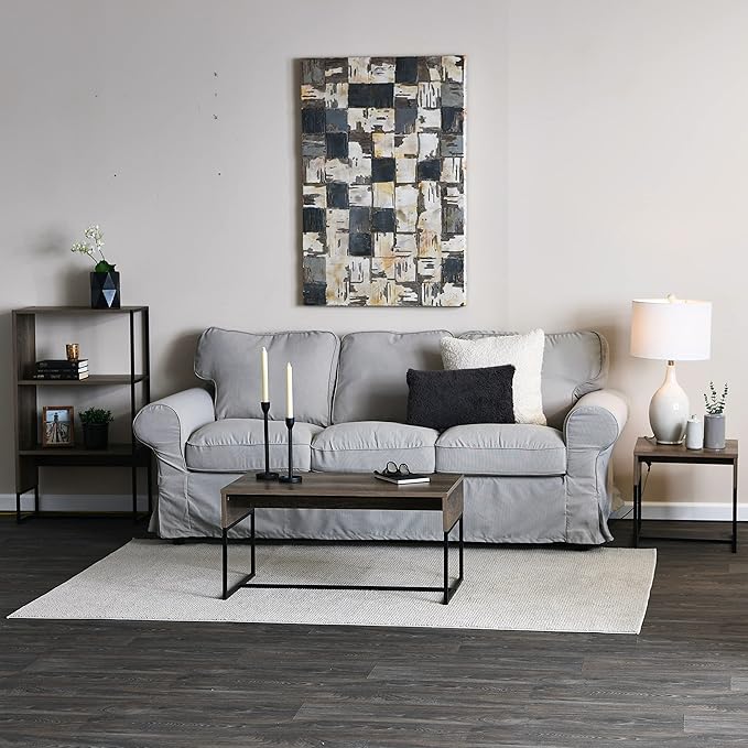 Household Essentials Wrap Rectangular Coffee Table Ashwood Rustic Wood Grain and Black Metal