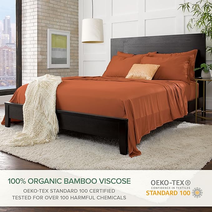 California King Sheets by Pure Bamboo, Genuine 100% Organic Viscose Derived from Bamboo Bed Sheet Set, Soft & Cooling, Double Stitching, Lifetime Quality Promise (California King, Terracotta)