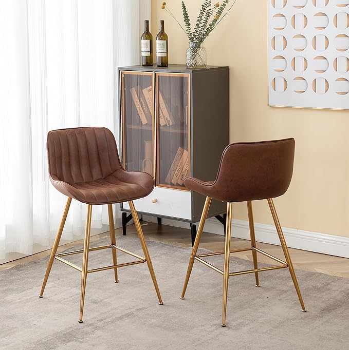 Sidanli Brown Velvet Bar Stools-Set of 2, 24 Inch Bar Stools for Kitchen Counter
