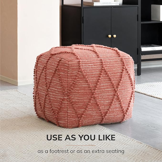 Anji Mountain 100% Handmade & Handcrafted Comfortable Home Décor Pouf Ottoman Footrest for Living Room, Bedroom, Nursery, Kidsroom, Patio Furniture - (19" x 19" x 17"- Terracotta)