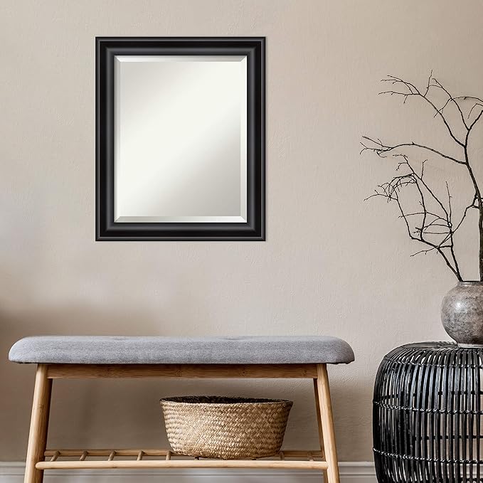 Amanti Art Black Bathroom Mirror for Over Sink, 24x20 Grand Black Narrow Rectangle Vanity Mirror, Small Casual Frame, Hangs Horizonally and Vertically, Bathroom Wall Decor, Beveled Edge