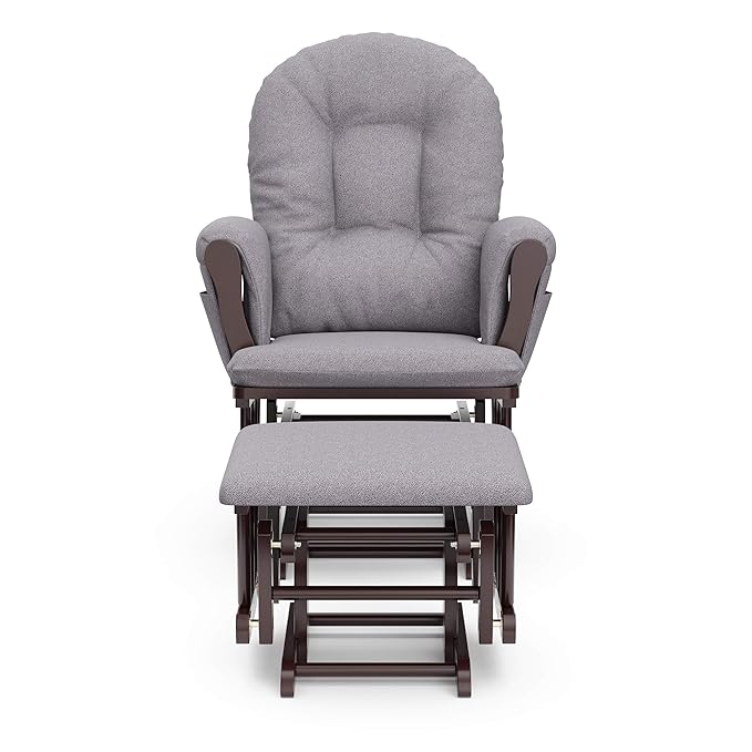 Storkcraft Premium Hoop Glider & Ottoman (Espresso/Gray Swirl) — GREENGUARD Gold Certified Nursery Glider, Solid Wood Craftsmanship, Smooth-Gliding Nursery Chair and Ottoman, Award-Winning