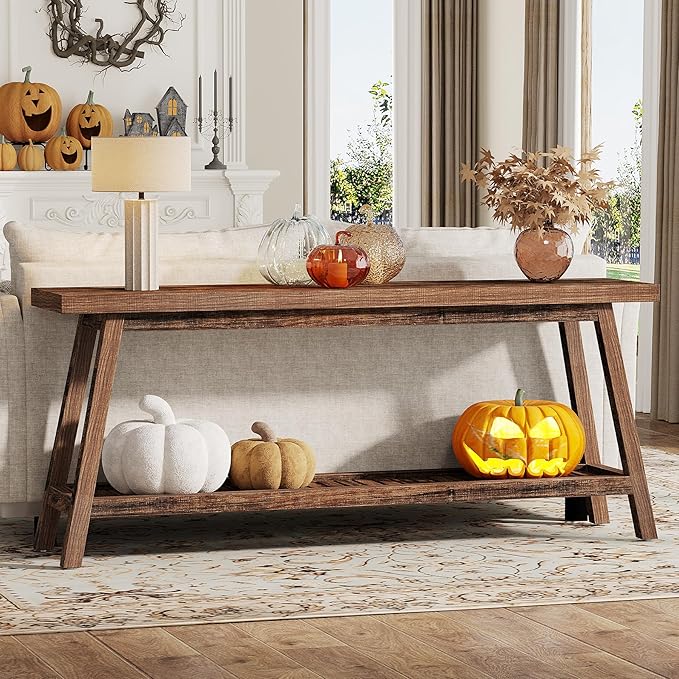 Tribesigns 70.86-Inch Console Table for Entyrway, Farmhouse 2-Tier Entry Entrance Table, Narrow Long Sofa Table Behind Couch, Rustic Brown