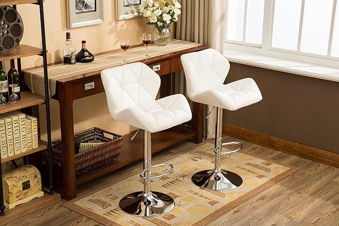 Roundhill Furniture Glasgow Contemporary Tufted Adjustable Height Hydraulic White Bar Stools, Set of 2