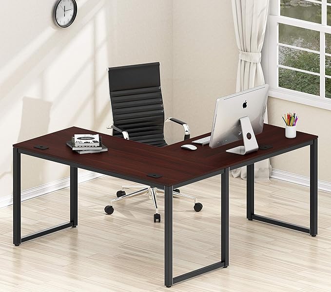 SHW 55 x 60 Inches Commercial-Grade L-Shape Corner Office Computer Desk, Cherry