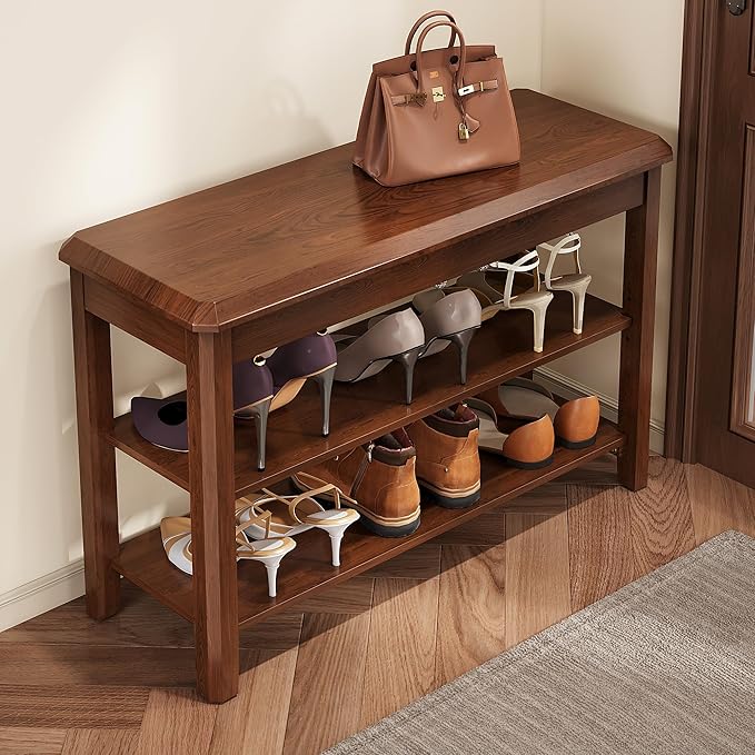 Shoe Rack for Front Door Entrance, Solid Wood Shoe Bench for Closet, Holds Up to 550lbs, Shoe Rack Bench for Entryway, Mudroom, Hallway