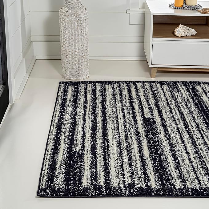 JONATHAN Y Khalil Modern Berber Stripe Black/Cream Indoor Area Rug, 4x6, Contemporary, Bohemian, Easy-Cleaning for Living Room, Bedroom, Kitchen, Pet Friendly, Non-Shedding (MOH207F-4)