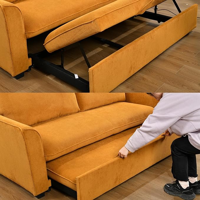 Queen Size Convertible Loveseat Sofabed 3 in 1 Convertible Sleeper Sofa Bed with Pull Out Couch Bed and Reclining Backrest, Oversized Corduroy Upholstered Sofa&Couch for Living Room Home Apartment RV