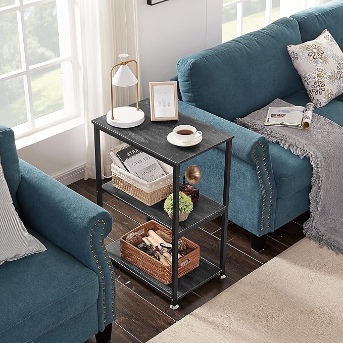 VECELO Tall End Side Table,30" Height Nightstand with 3-Tier Storage Shelf for Living Room Bedroom Office Hallway Study