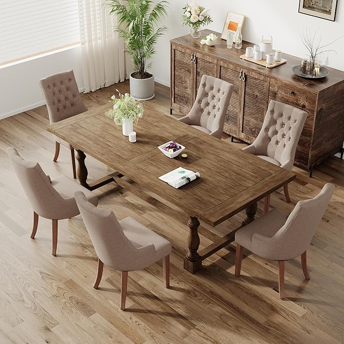 COLAMY Wingback Upholstered Dining Chairs Set of 6, Fabric Side Dining Room Chairs with Tufted Button, Living Room Chairs for Home Kitchen, Taupe