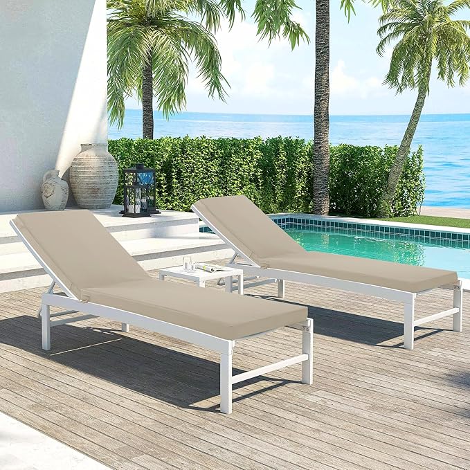 Chaise Lounge Cushions Outdoor Set of 2 - Waterproof and Fade Resistant Sun Lounger Replacement Cushion - Patio Lounger Pads with Removable Cover for Pool, Deck, Lawn, 72 x 21 x 3 Inch, Cream