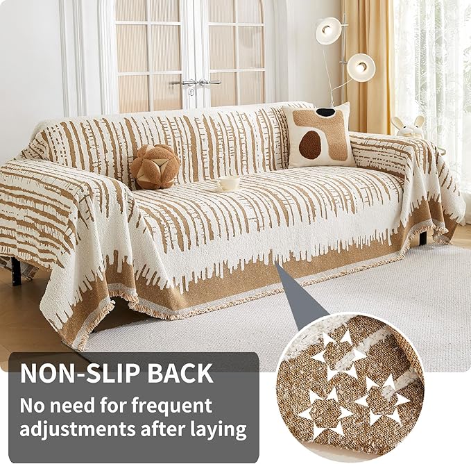 HAOMAIJIA Boho Sofa Covers Couch Covers for 3 Cushion Couch Sofa Pet Friendly Soft Thick Non Slip Couch Cover for Dogs Washable Sectional Couch Covers L Shape Furniture Protecto (XF-Khaki, 71"x118")