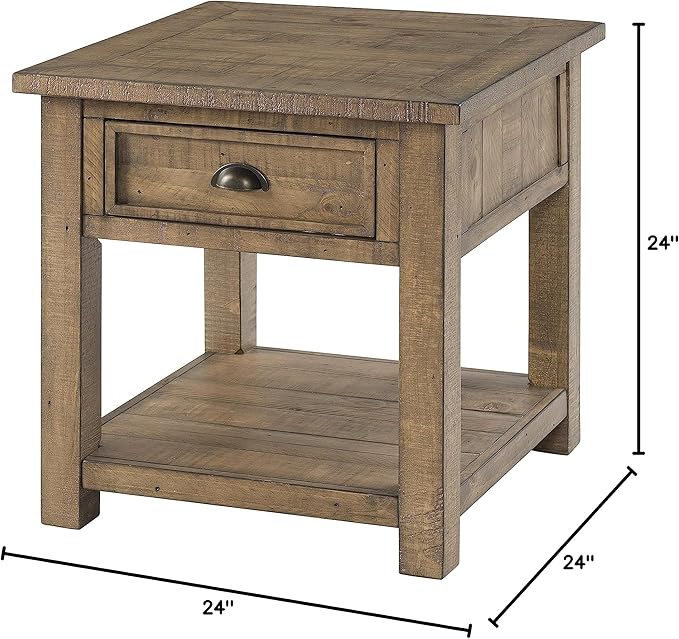 Martin Svensson Home Monterey End Table - Reclaimed Natural Wood Finish- Coastal Style - with Shelf and Cabinet for Storage