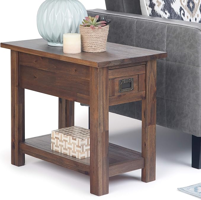 SIMPLIHOME Monroe SOLID ACACIA WOOD 14 inch Wide Rectangle Rustic Narrow Side Table in Distressed Charcoal Brown for the Living Room and Bedroom