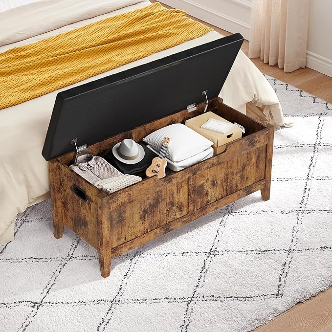 GAOMON Storage Bench, 39.4” Wooden Chest Storage Box with 2 Safety Hinges, Entryway Benches with Flip-Top, Large Trunk for Living Room, Bedroom, Easy Assembly