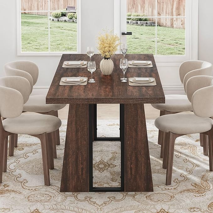 DWVO Rectangle Dining Table for 6-8 People 70.86 Inch Large Dining Room Table Wooden Dinner Tables with Heavy Duty Legs for Kitchen Apartment Restaurant Walnut