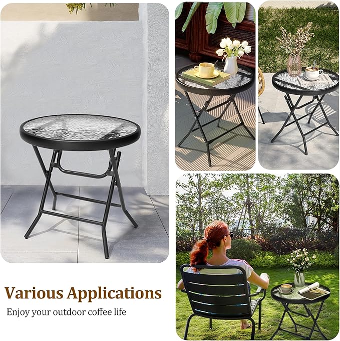Outdoor Side Table - Small Patio End Table All Weather, Patio Furniture Sets and Outside Furniture for Pool, Balcony, Deck, Porch, Black