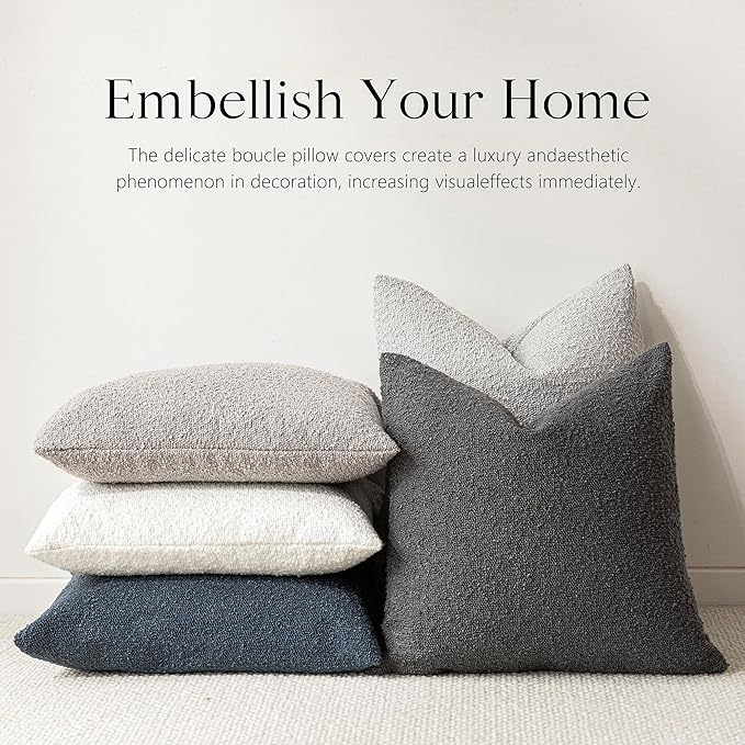 Foindtower Pack of 2 Textured Boucle Throw Pillow Covers Accent Solid Decorative Lumbar Pillow Cases Woven Couch Cushion Case for Sofa Living Room Home Decor, 12 x 20 Inch,Dark Grey