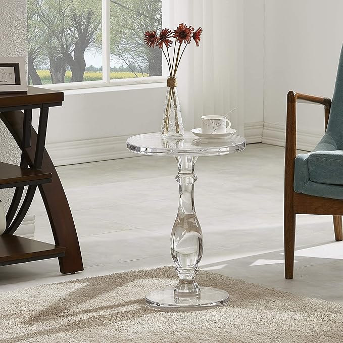 LIKENOW Acrylic End Table,Acrylic Side Table,Modern Nightstand with Clear Small Round Top and Solid Post for Living Room,Bedroom and Lobby 13.5x13.5x19.5 High inches