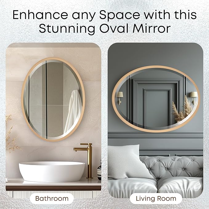 OVALCREST - Oval Wooden Beveled Wall Mirror for Home Decor, Bathroom, Vanity, Bedroom, Living Room, Hallway - London Style (Gold Paint) 25.1 x 37.1