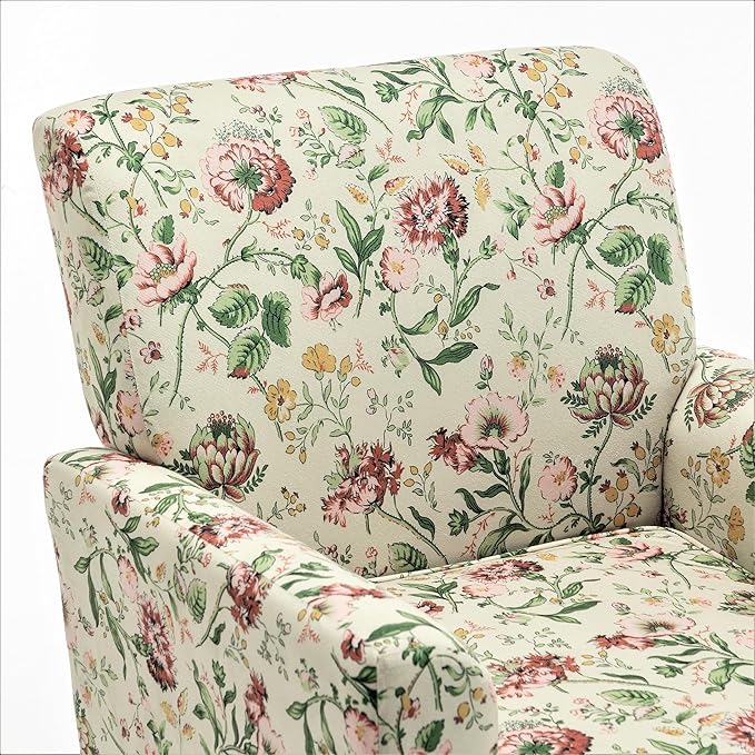 Container Furniture Direct Contemporary Accent Arm Chair with Birch Wood Frame and Velvet Upholstery, Armchair for Office and Living Room Decor, Removable Cushions, 04 Printed Fabric