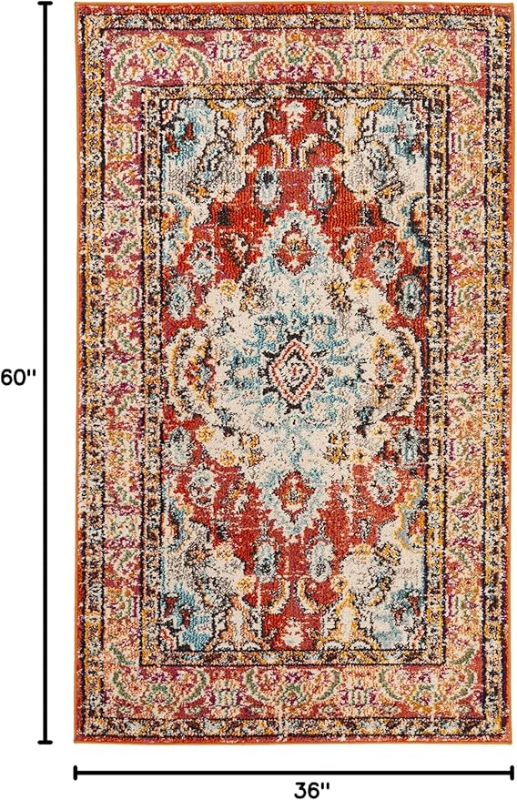 SAFAVIEH Monaco Collection Accent Rug - 3' x 5', Orange & Light Blue, Medallion Distressed Design, Non-Shedding & Easy Care, Ideal for High Traffic Areas in Entryway, Living Room, Bedroom (MNC243H)