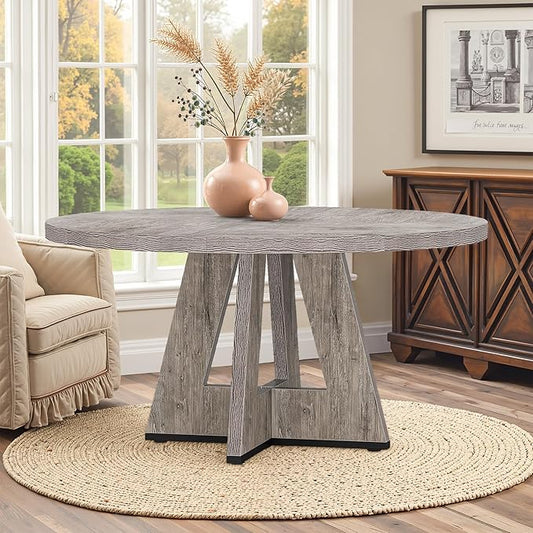 Round Dining Table for 4, 47" Wooden Kitchen Dinner Table Rustic, Farmhouse Table for Dining Room, Living Room, Gery