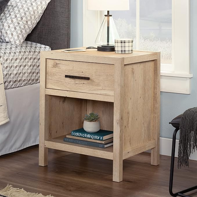 Sauder Pacific View Bedroom Night Stand, Spacious Storage, 1 Drawer Nightstand, Prime Oak Finish