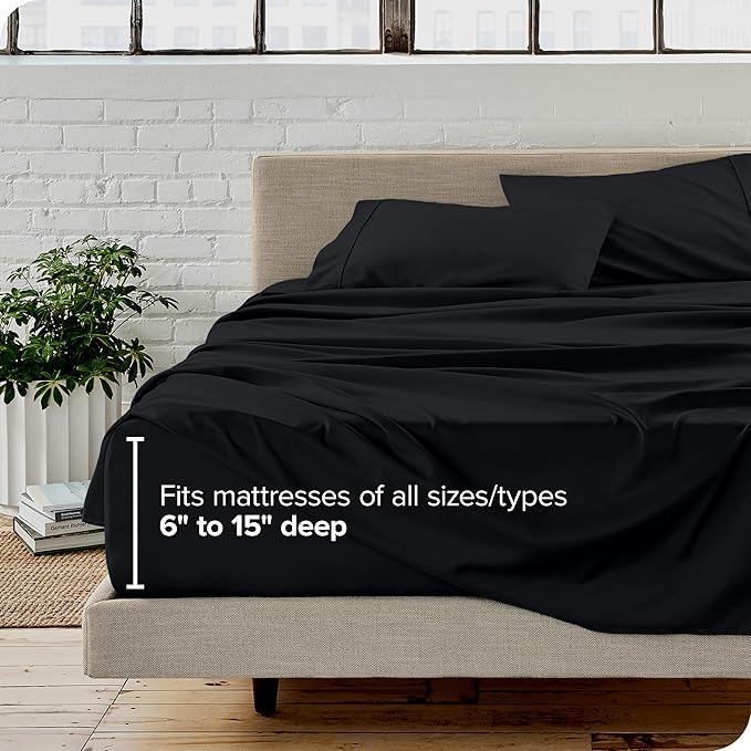 Bare Home Full XL Sheet Set - Luxury 1800 Ultra-Soft Microfiber Full Extra Long Bed Sheets - Double Brushed - Deep Pockets - Easy Fit - 4 Piece Set - Bedding Sheets & Pillowcases (Full XL, Black)
