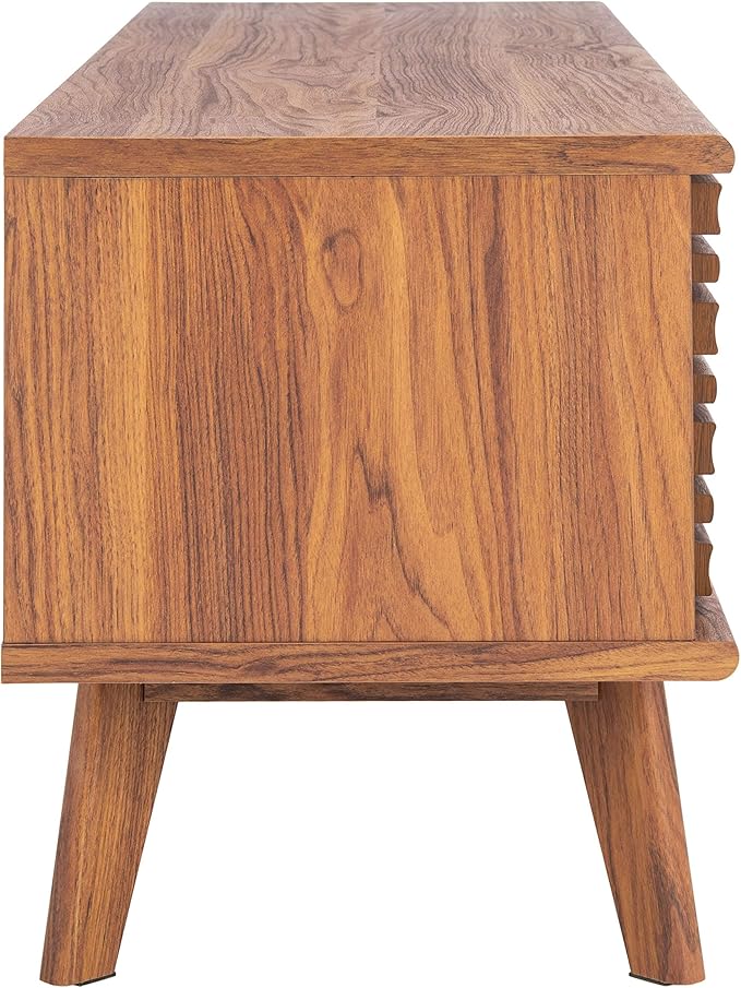 SAFAVIEH Aurelio TV Stand for up to 55" Flatscreen – Walnut Brown, 1 Sliding Door with Interior Storage and Open Shelves, Entertainment Media Console (MED9600A)