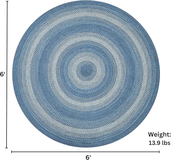 Denim Blue Round Braided Rug, Jute, 6' - Perfect Coastal Country Decor for Living Room, Dining Room, Everywhere