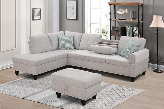 Halibur Sectional Sofa or Couch with Ottoman for Living Room, Apartment, Bedroom, Office
