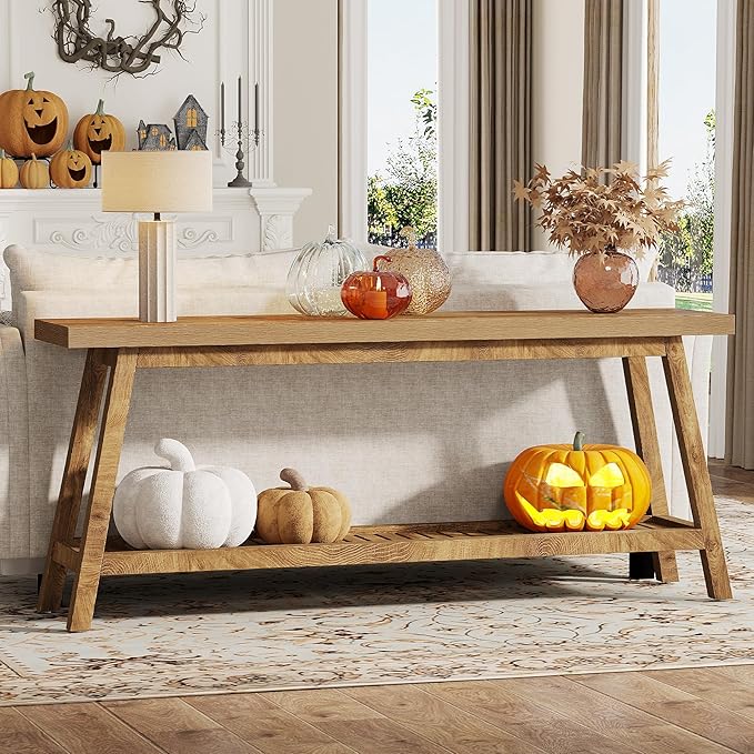 Tribesigns 70.86-Inch Console Table for Entyrway, Farmhouse 2-Tier Entry Entrance Table, Narrow Long Sofa Table Behind Couch, Light Brown
