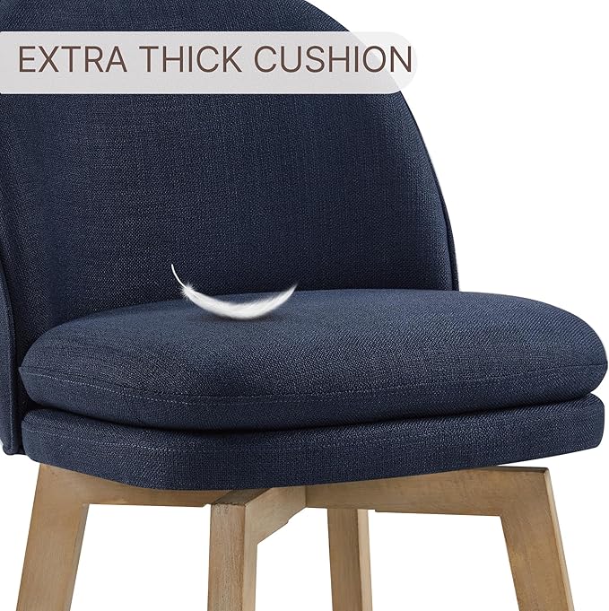 Counter Height Barstools 26 inch Upholstered Swivel Bar Stools with Back and Wood Legs for Kitchen Island,Set of 3,Blue Fabric-Armless