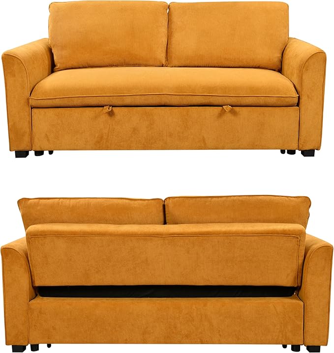 Queen Size Convertible Loveseat Sofabed 3 in 1 Convertible Sleeper Sofa Bed with Pull Out Couch Bed and Reclining Backrest, Oversized Corduroy Upholstered Sofa&Couch for Living Room Home Apartment RV