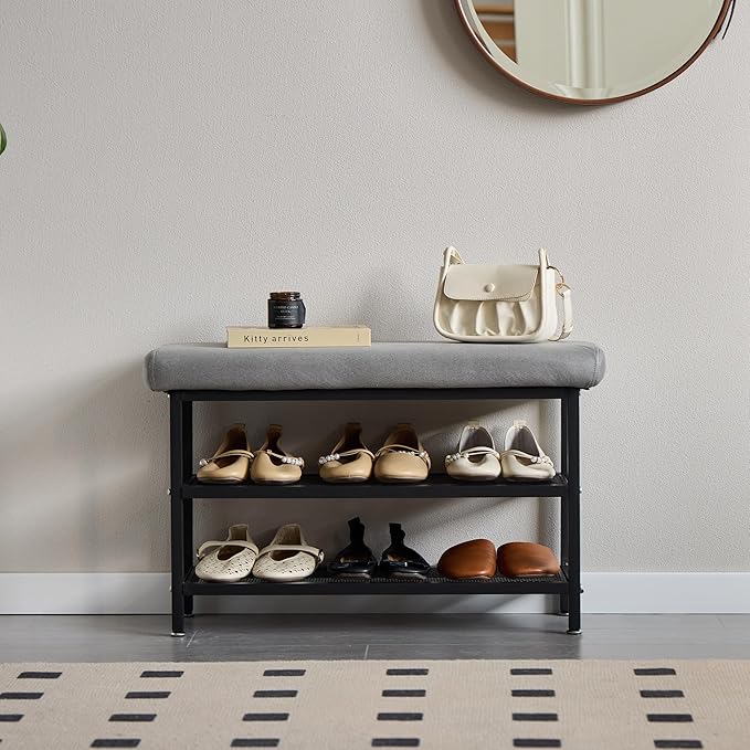 Shoe Rack Shoe Bench Shoe Organizer Storage Rack for Hallway Bedroom Living Room with Comfortable Seat Cushion 80x30x50cm (80cm Grey)