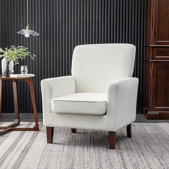 Container Furniture Direct Contemporary Accent Arm Chair with Birch Wood Frame and Velvet Upholstery, Armchair for Office and Living Room Decor, Removable Cushions, Beige