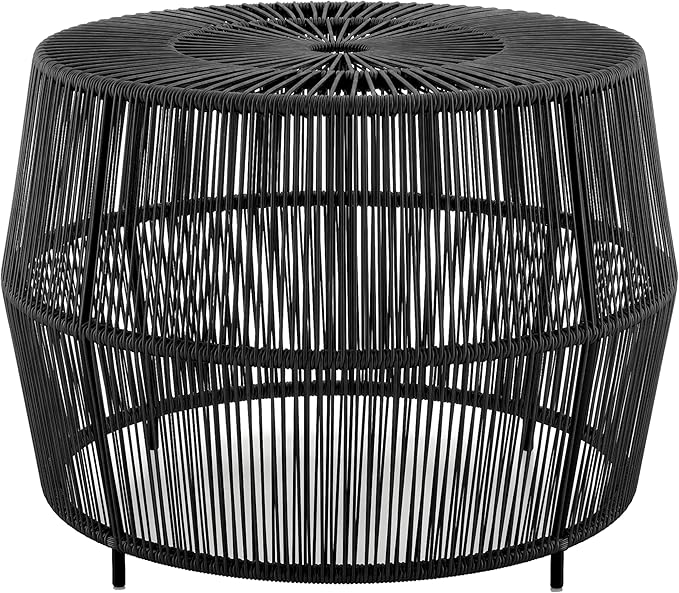 Muse & Lounge Co. Ysar Boho Rattan Round Coffee Table Outdoor with Metal Frame, All-Weather and Rust Resistant, Handcrafted Coastal Furniture for Patio, Poolside, Garden, Yard, Black